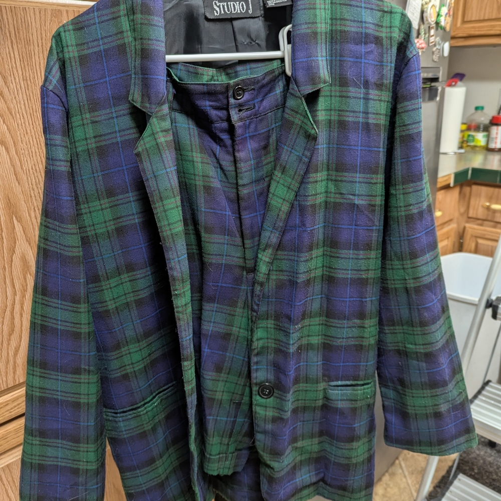 Studio J Green, Navy & Purple Plaid Blazer